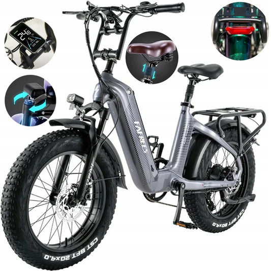 E-Bike 20-Zoll Fat Tire Elektrofahrrad Carbon Fiber 22,5AH LCD Display Shimano 7S 150 kg GrauE-Bike 20-Zoll Fat Tire Elektrofahrrad Carbon Fiber